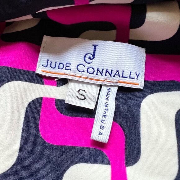 Jude Connally Size S Pink Navy Blue Geometric Print Long Sleeve Polo Shirt Top - Picture 8 of 10